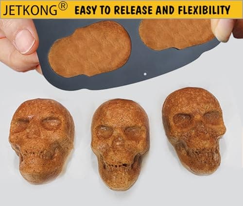 JETKONG 6 Cavity Skull Cake Pan Silicone Skull Baking Pan Molds