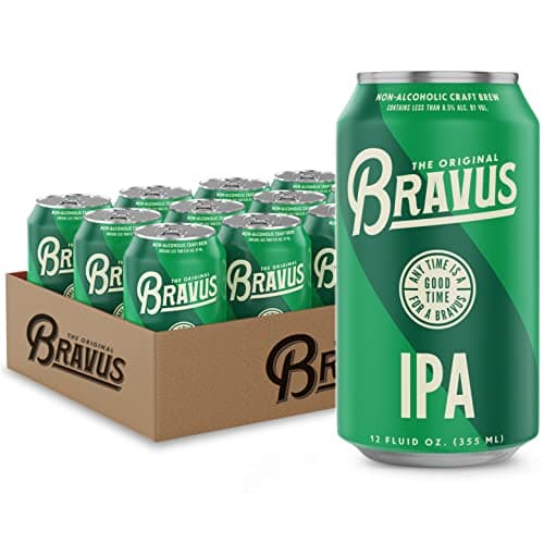 Bravus Non-Alcoholic IPA 12 Pack x 12 Fl Oz Cans - India Pale Ale Low-Calorie, Gluten-Reduced, Vegan NA Craft Brew