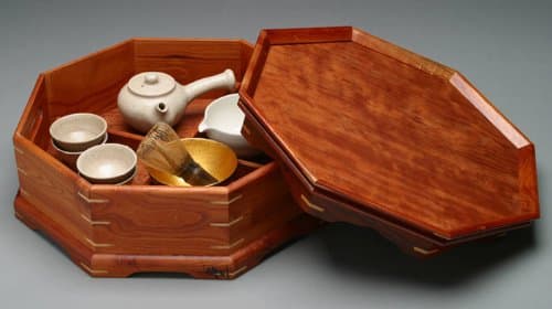 Octagonal Four Compartment Divided Natural Grain Wooden Tea Set Coffee Wine Serving Platter Tray Box Container Storage Holder