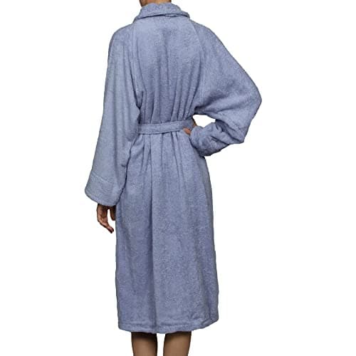Superior Unisex Egyptian Terry Cotton Medium Bath Robe, Blue, Long-Staple Combed