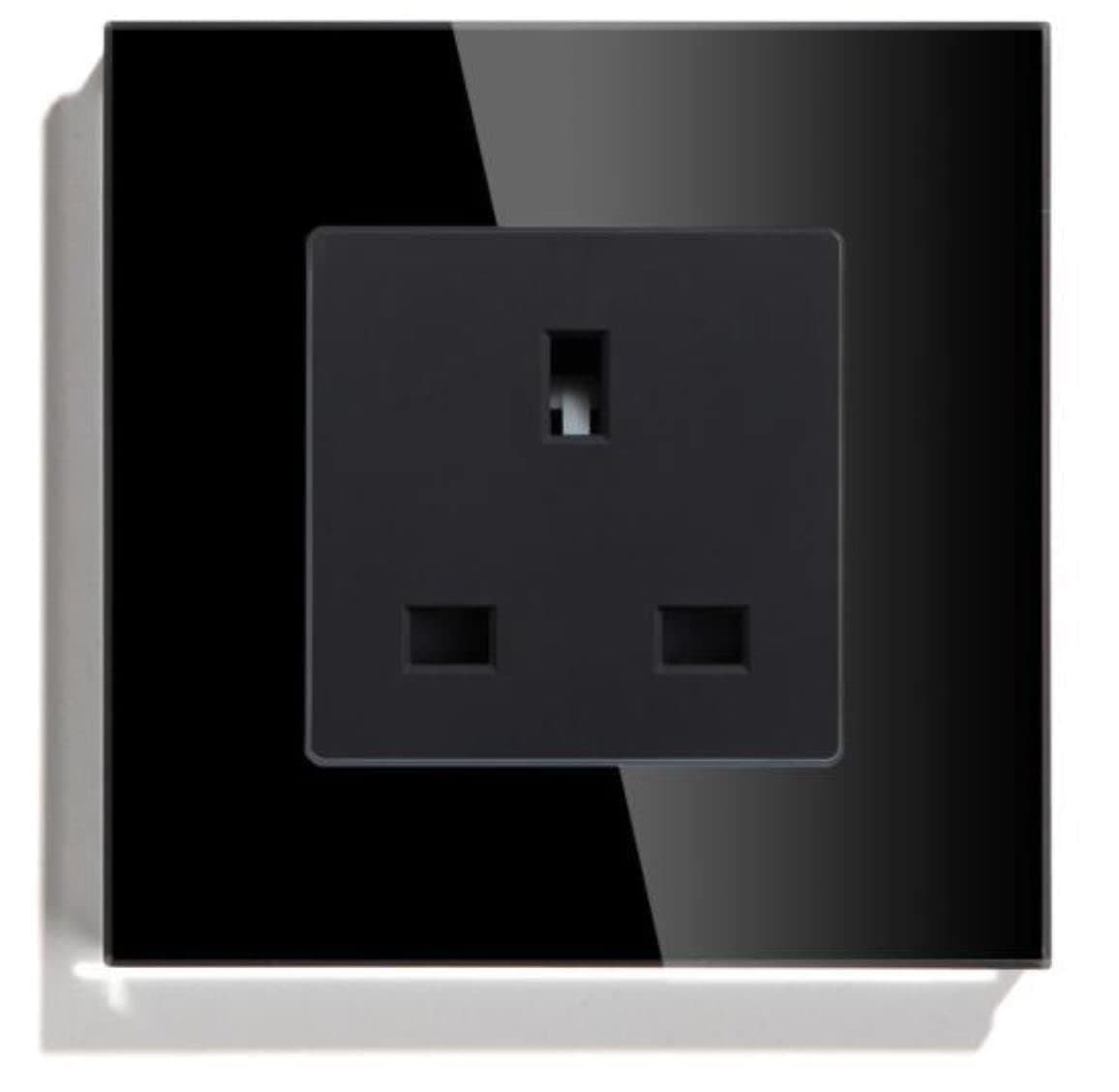 Eazyliv Smart Solutions Tuya SmatLife WiFi Wall Socket UK Outlet Glass Panel Remote Control Works with Amazon Alexa/Google Home (Black, Single Socket)