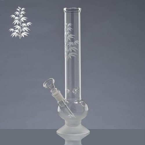 Glas Bong, Pipe with ICE (Eisbong), Small Ball and Sand-Blasted Plant, 30 cm High, 40 mm Diameter and 14.5 Series Reeds