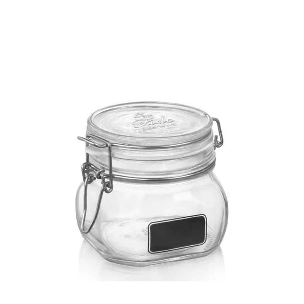 Bormiolio Rocco Clear Jar with Chalkboard, 17.5 Oz