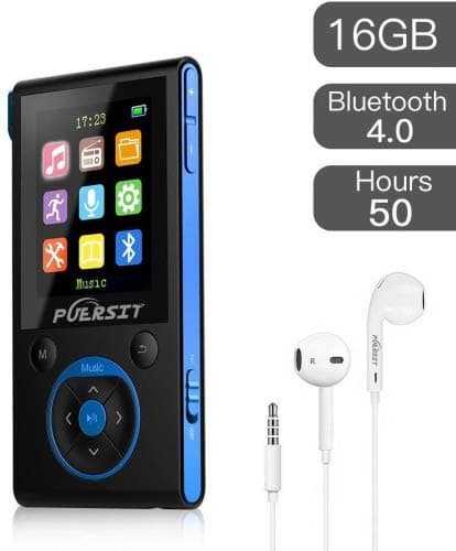 Puersit MP3 Player with Bluetooth 4.0 Hi-Fi 16 GB 50 Hours Lossless Sound FM Radio and Voice Recorder Function Music Player Support Expandable up to 128GB (Blue+Black)