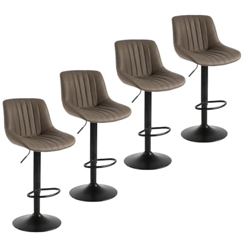 Bar Stools Set of 4, Swivel Counter Height Barstools with Back, Adjustable PU Leather Bar Chairs, Modern Armless Kitchen Island Stool, Brown