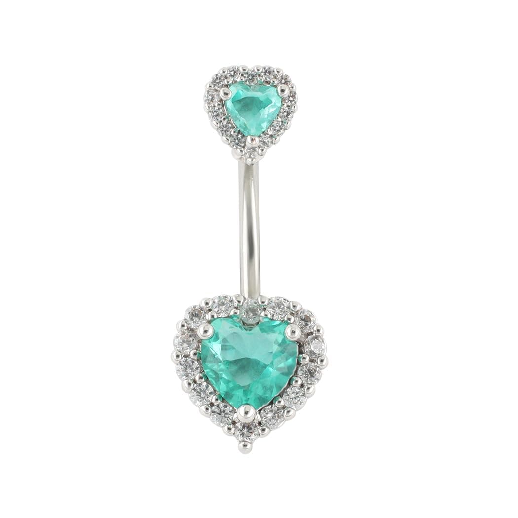 Excepro Belly Button Ring Belly Piercing Heart CZ Lake Green Stainless Steel