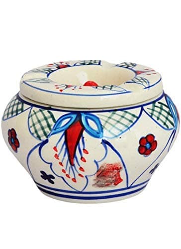 Smokeless Ashtray with Lid Hand-Painted Ceramic Ash Tray with 3 Holder Slots