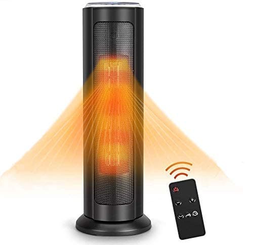 TRUSTECH Tower Ceramic Heater 1500W with Digital Remote, Portable Oscillating Overheating & Tip-Over Protection, Adjustable Thermostat, 8H Timer, ETL Safety Home Office, 24-inch, Black-F