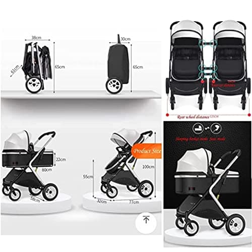 Wigselbl Cozy Compact Twin Stroller, Double Seat Tandem Stroller with Oversized Canopy, Easy Foldable (Color : Gray)