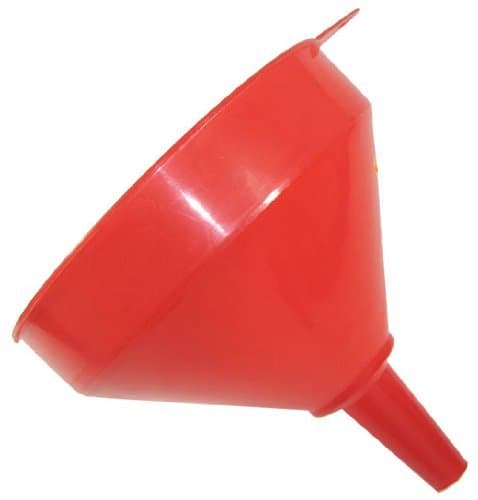Giant Red-Plastic Funnel is 9-3/4” Dia with a 3-1/8” Long x 15/16” ID Neck