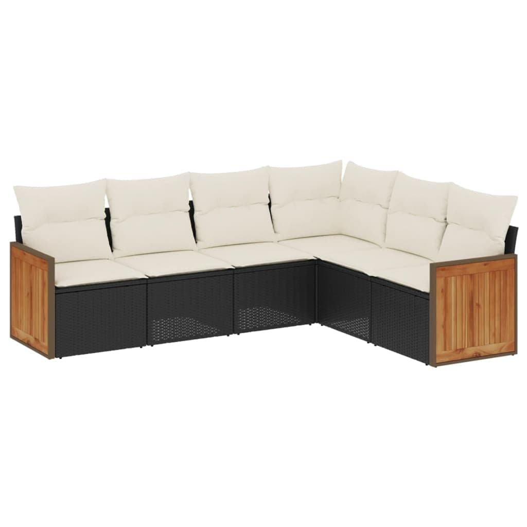 6-Piece Modular Outdoor Sofa Set with Cushions, Comfortable Seating for Six in Black Rattan and Cream