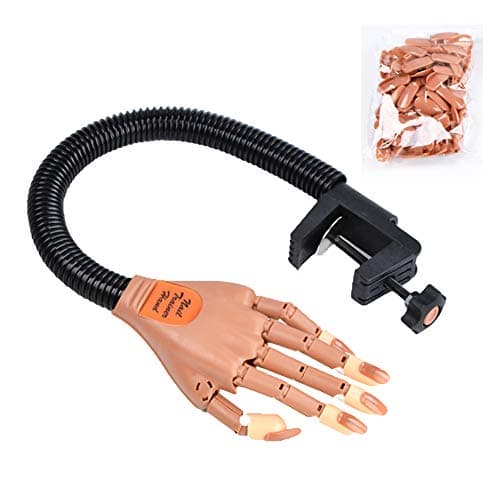 Triclicks Nail Trainning Practice Hand + 100pcs False Nails - Nail Art Practice Hand - Nail Display Manicure Supply - Flexible Movable False Fake Hands for Nail Manicure - Manicure DIY Practice Tool