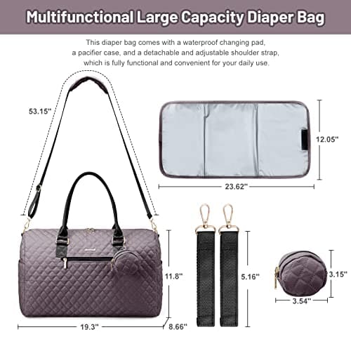 LOVEVOOK Diaper Bag Tote with Pacifier Case and Changing Pad, Large Capacity Mommy Bag for Hospital and Weekender Travel, Functional Baby Bag Newborn Baby Essential, Purple Gray