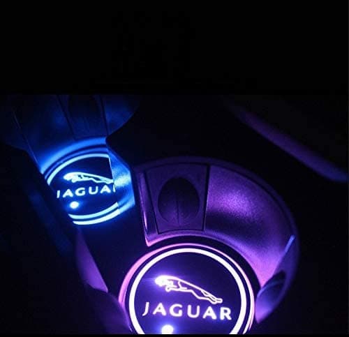 Car Logo Atmosphere lights LED Logo Waterproof Bottle Drinks Coaster 7 Colors Changing USB Charging Mat LED Cup Mat for Jaguar XF XJ XE F-PACE XFL, 2PCS