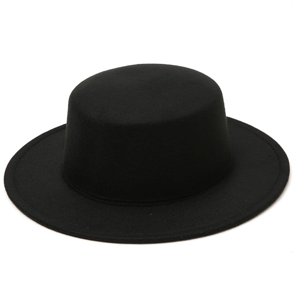 Black Fedora Flat Hat Classic Wide Brim Cap Panama Style Jazz Hat for Wedding Party Talent Performance Xmas Gift Unisex