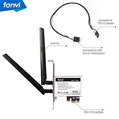 fenvi 802.11AC Desktop Wifi Card 802.11 A/B/G/N/AC AC1200 2.4Ghz-300Mbps/5Ghz-867Mbps + Low Profile PC Wireless Card