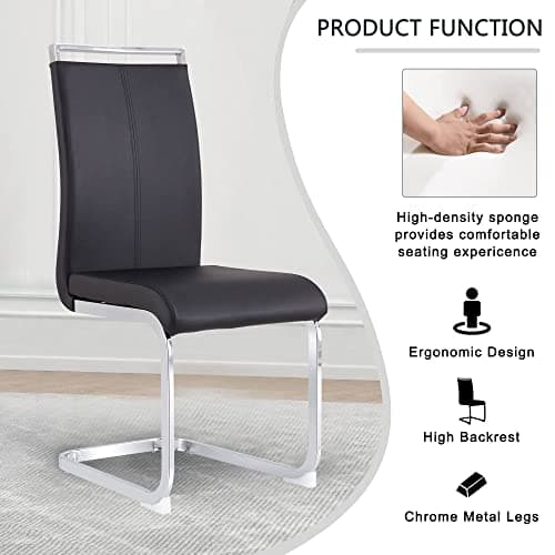 Pvillez Glass Dining Table Set for 6, 7 Piece Dining Room Table Set, 78" Modern Large Glass Kitchen&Dining Room Table with Silver Metal Legs and Black MDF Crossbars & 6 Black PU Leather Dining Chairs