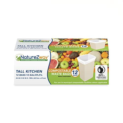NatureZway 12-Pack 13-Gallon Tall Kitchen Compostable Waste Bags in White