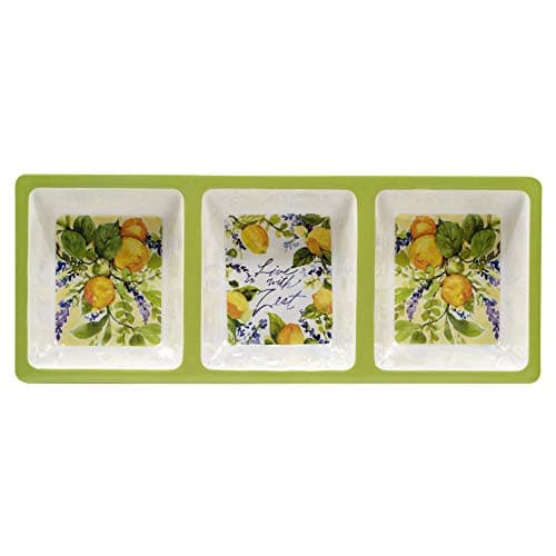 Lemon Zest 3-Piece Melamine Hostess Serving Set – Citrus-Inspired Durable Tableware for Chips & Dip, Tapas, Fruit, Appetizers, Dessert, BBQ, Outdoor Entertaining & Summer Dining
