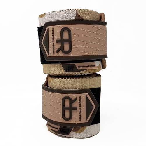 PR Personal Record Elbow Wraps for Weightlifting - Heavy Duty Construction, 25% More Elasticity, Reinforced Stitching, Extra Wide Fastener, Easy to Adjust, (Sand Camo)