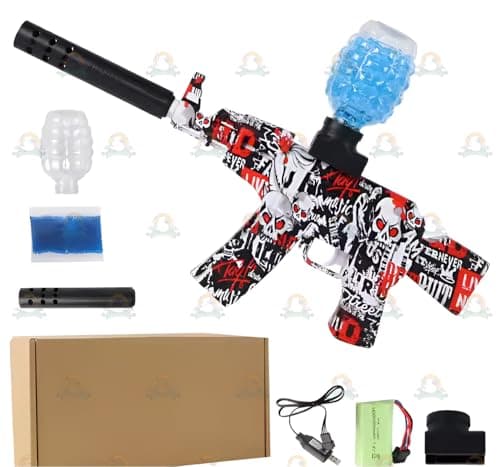 KGeM All New Mini AK Gel Automatic Ball Blaster Gun | Silencer Attachment | Rechargeable | Safety Glass - Eco-Friendly Gel Ammo & Bottle | for Adults & Kids (14+)