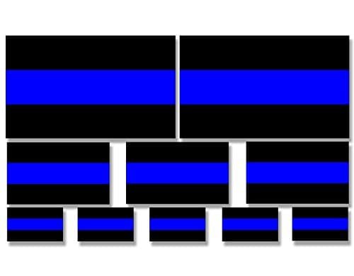 Magnet Set: Assorted Sizes Thin Blue Line Police Flag Magnetic Stickers (1, 2 and 3 inch Wide)