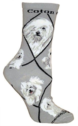 Coton de Tulear on Gray Ultra Lightweight Stretch Cotton Crew Socks One Size
