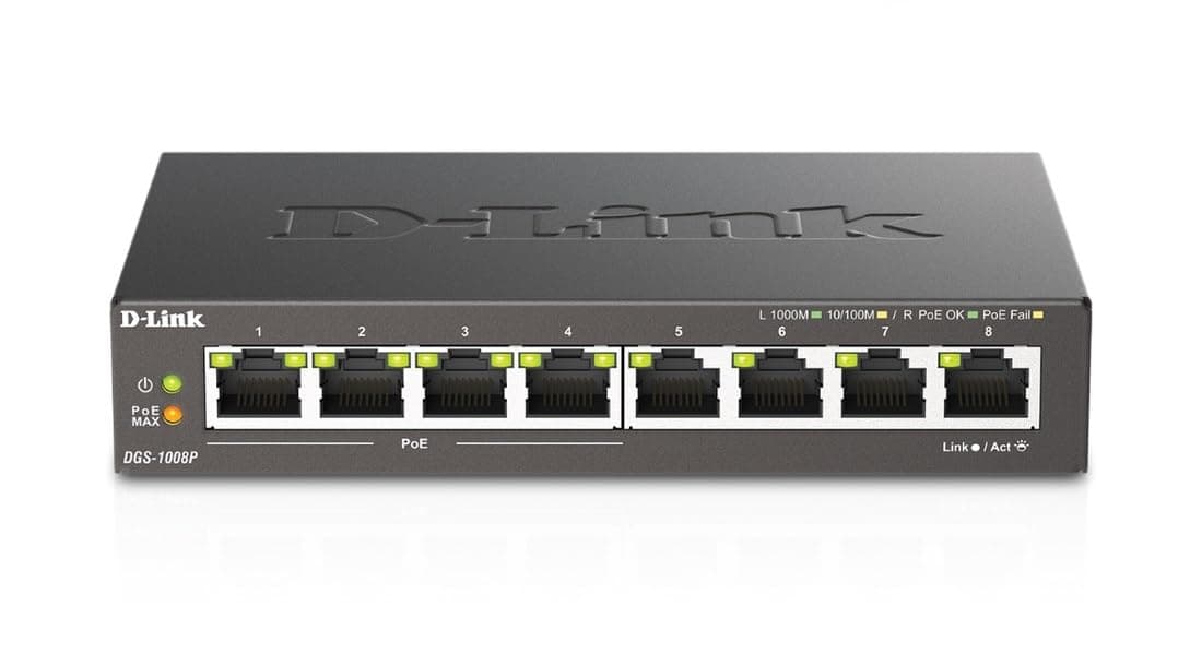 D-Link PoE Switch, 8 Port Ethernet Gigabit Unmanaged Desktop Switch with 4 PoE Ports 68W Budget (DGS-1008P),Black