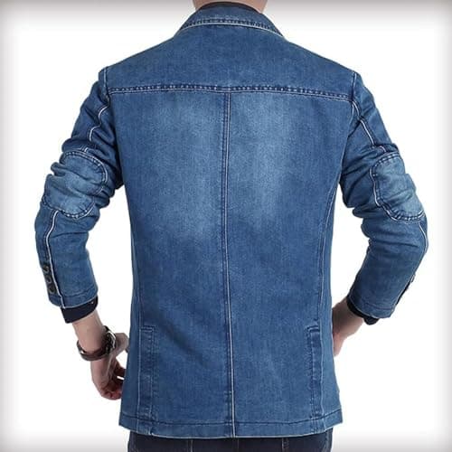 Mens Two Button Denim Suit Jacket Slim Fit Autumn Blazer Sport Coat Lapel Vintage Jean Suits Jackets