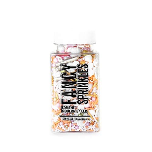 Fancy Sprinkles Decorative Glitter Sprinkle Mix for Baking, Cake and Cookie Decorating, Blush/Peach/White/Gold Mix, Rose Gold, 4oz.