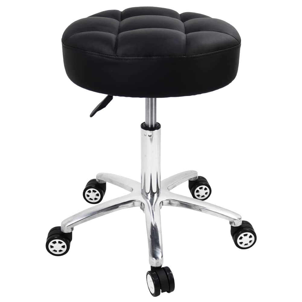 Rolling Stools Thicker PU Leather Cushion 360° Swivel Stool with Wheels Hydraulic Lift Support Height Adjustable Rolling Stool Chair for Kitchen Drafting Lab Office Salon Massage Stool(Black)