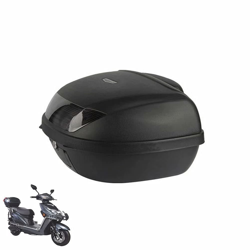 Motorcycle Tail Box 52L, Motorcycle Trunk Backrest Pad, with Soft Backrest and Quick-Release System, Can Store Helmet Black Top Tail Box with Lock, with Mounting Hardware
