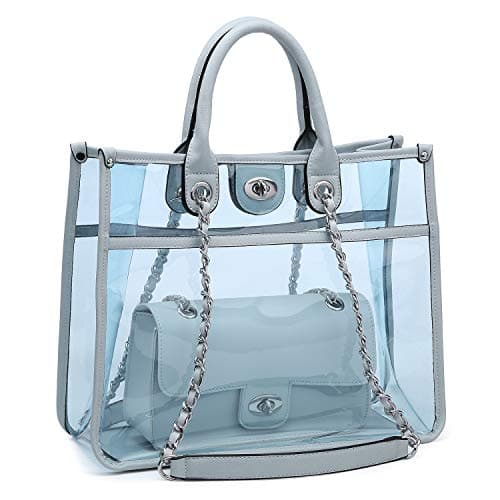 Large Clear Tote Bag PVC Top Handle Shoulder Bag 2 Pieces Set With Turn Lock Closure