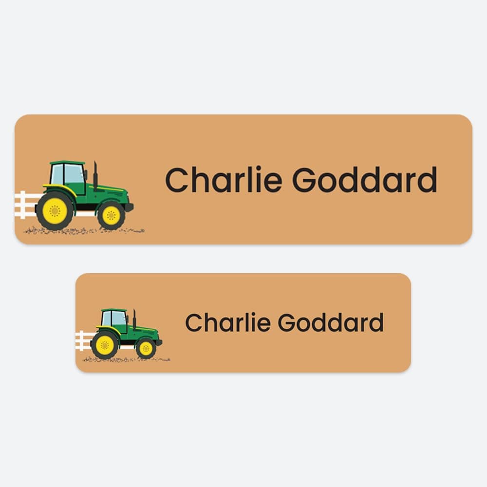 50 x No Iron Medium Personalised Stick On Waterproof Washable Name Labels Great for Clothes, School Uniform, Equipment, Shoes and Much More. School, Nursery, Day Care, Hospital - Green Tractor