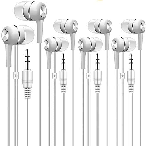 Bulk Earbuds Headphones 100 Pack, Wholesale Disposable Ear buds Bulk Earphones for Classroom,School,Kids,Libraries,Museums (White)