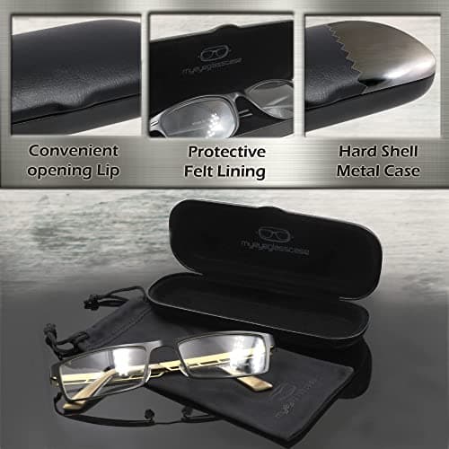 MyEyeglassCase Men Small Glasses case - Eyeglasses Hard Shell Holder Pouch & Cloth-Reading Slim & Narrow Case Heavy Duty