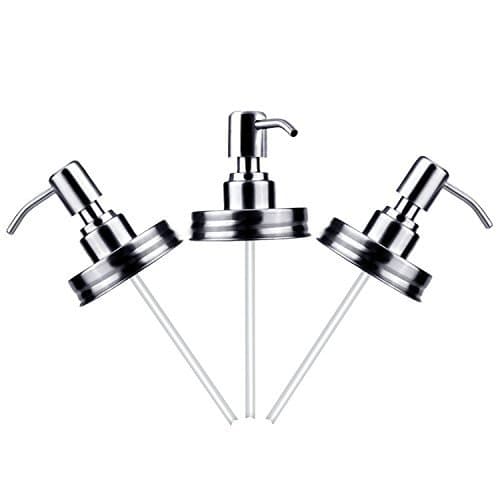 IEBIYO 3-Pack Soap Dispenser Pump for Mason Jar, Replacement Soap and Lotion Dispenser Lids for Bathroom or Kitchen, Rust Proof Leak-Tight Soap Dispenser Pump Lid w/Tube for Glass Bottle