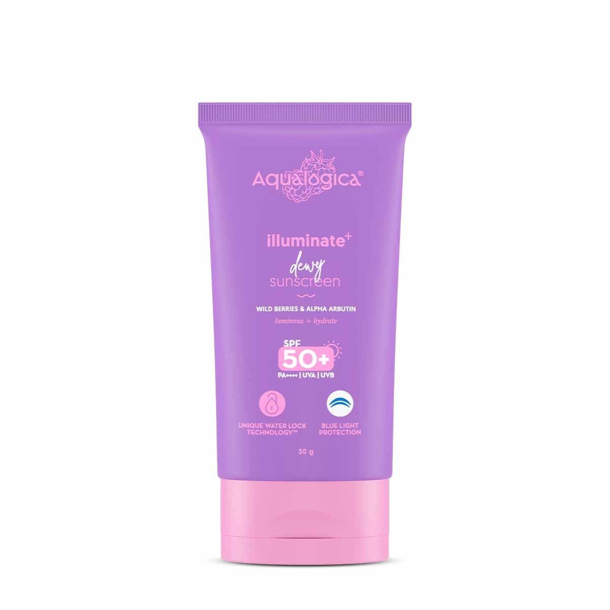 Illuminate+ Dewy Sunscreen SPF 50+ PA++++ with Wild Berries & Alpha Arbutin - 30 g|Protection Against UVA/B & Blue Light Protection | Fragrance-Free | For Luminous & Sun Protected Skin