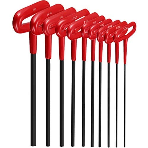 Honoson 10 Pieces T-handle Hex Key Set 9 Inch Long Hex Key Wrenches Kit Sizes 3/32, 7/64, 1/8, 9/64, 5/32, 3/16, 7/32, 1/4, 5/16, 3/8 Inches for Christmas Men Gift