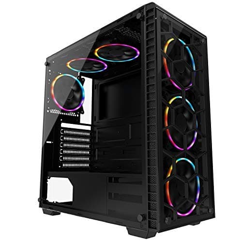 MUSETEX ATX Mid Tower PC Computer Gaming Case 6 RGB LED Fans 2 Translucent Tempered Glass,USB 3.0 Port & 2 x USB 2.0 Port,Water Cooling Radiator Support, Cable Management/Airflow, 903-6 RGB Fans