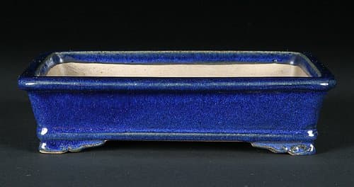 China Yixing Blue Color Glazed Bonsai Pot Planter Rectangle Lips 19cm/7.5"