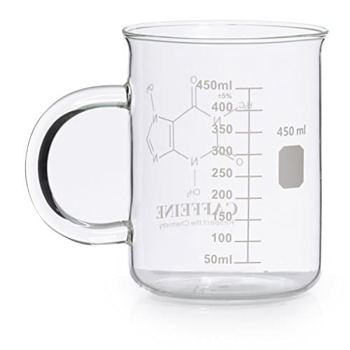 Caffeine Beaker Mug, Caffeine Molecule Mug - Chemistry Mug 16 oz Borosilicate Glass Coffee Mugs with Handle and Measuring for Coffee, Latte, Tea or Hot and Cold Beverage, Tea Coffee Mug by Amugo