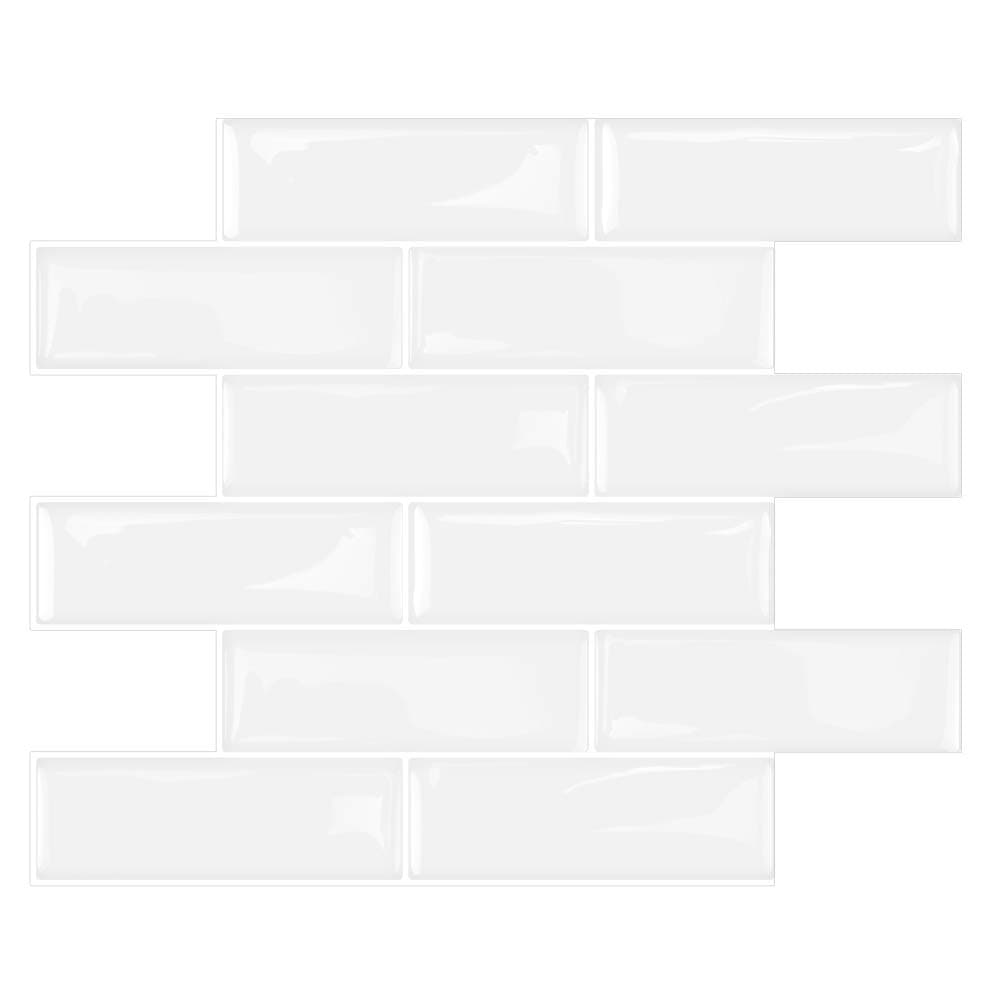 Vamos Tile Peel and Stick Tiles for Kitchen Backsplash Self Adhesive 3D Wall Sticker, Stick On Vinyl Wall Tile in White Subway (Pack of 10, Thicker Design)