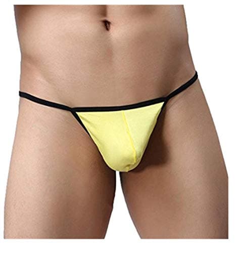Men Underwear, Men's Comfortable Cotton Bugle Pouch Tanga Briefs Strings Bikini Micro Underwear T Back Thong G-Sting (XL, Yellow)