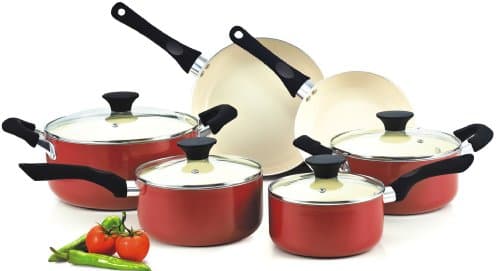 Cook N HomePots and Pans Set Nonstick, 10-Piece Ceramic Kitchen Cookware Sets, Nonstick Cooking Set with Saucepans, Frying Pans, Dutch Oven Pot with Lids, Red