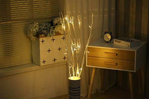 LED Light Up Natural White Branch Lights with 6-hour Timer 20 Warm White LED Natural Willow Twig Branches for Home Decoration Night Light Dual-Power design USB Plug-in and Battery Operated 36inch