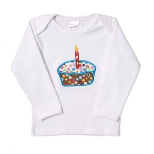 White Long Sleeved Cupcake T-Shirt, 12-18 Months