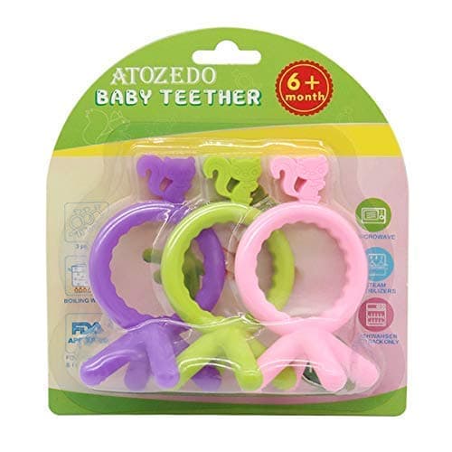ATOZEDO Baby Teether, Soft Silicone Teething Toys for Teething Babies BPA Free (3 Pack)