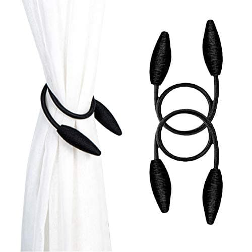 EleCharm 2-Pack Diverse Clip Styles Curtain Tiebacks Fabric Window Drape Twist Tie Backs Curtain Holders Hold Back (Black)