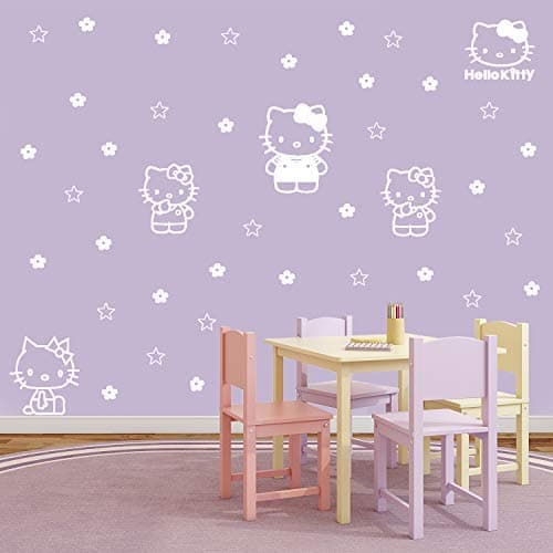 Imprinted Designs Hello Kitty Inspired Wall Decal Sticker Art - 7" to 9" Each (7" to 9" Each, White)